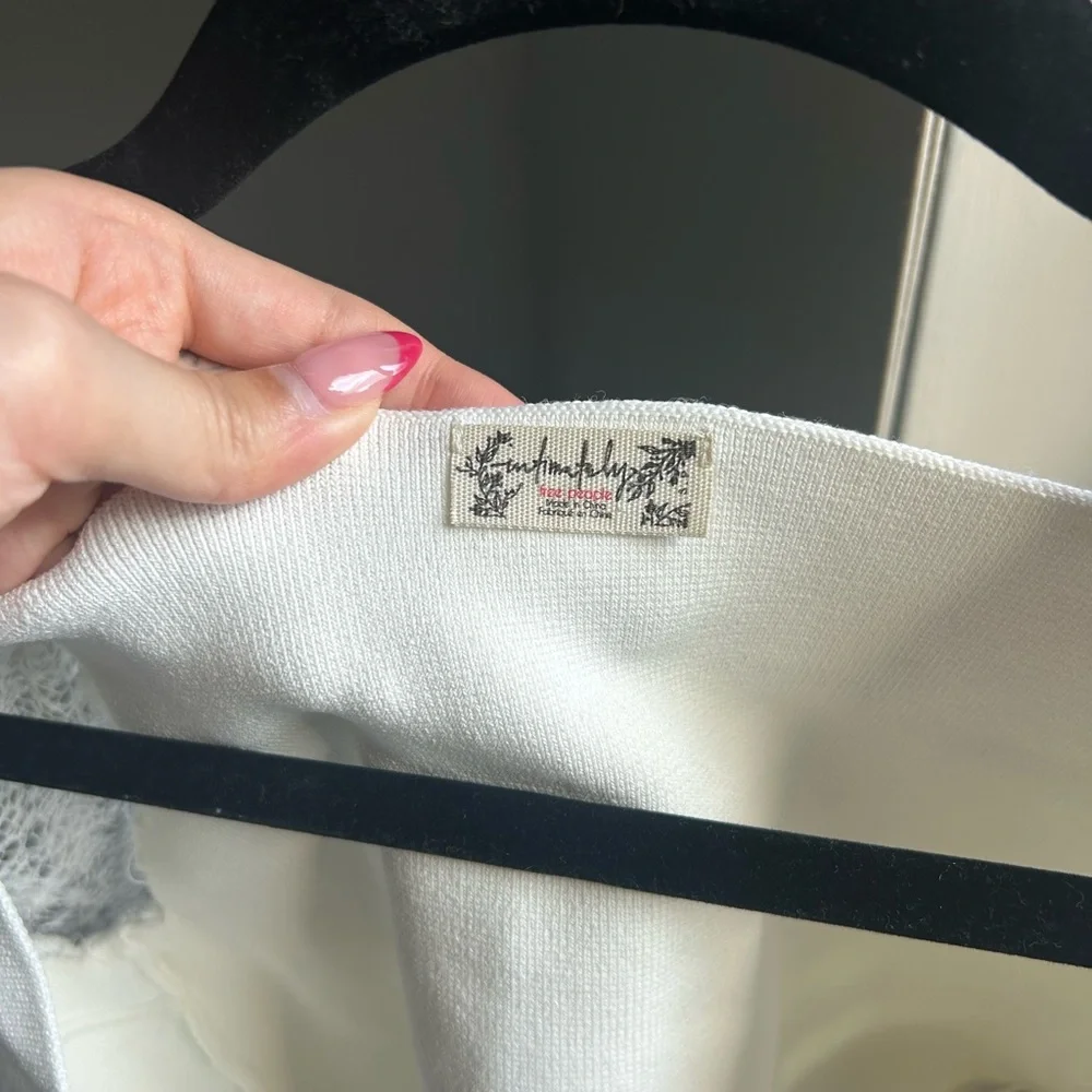 Free People White Square-Neck Puff Sleeve Crop Top